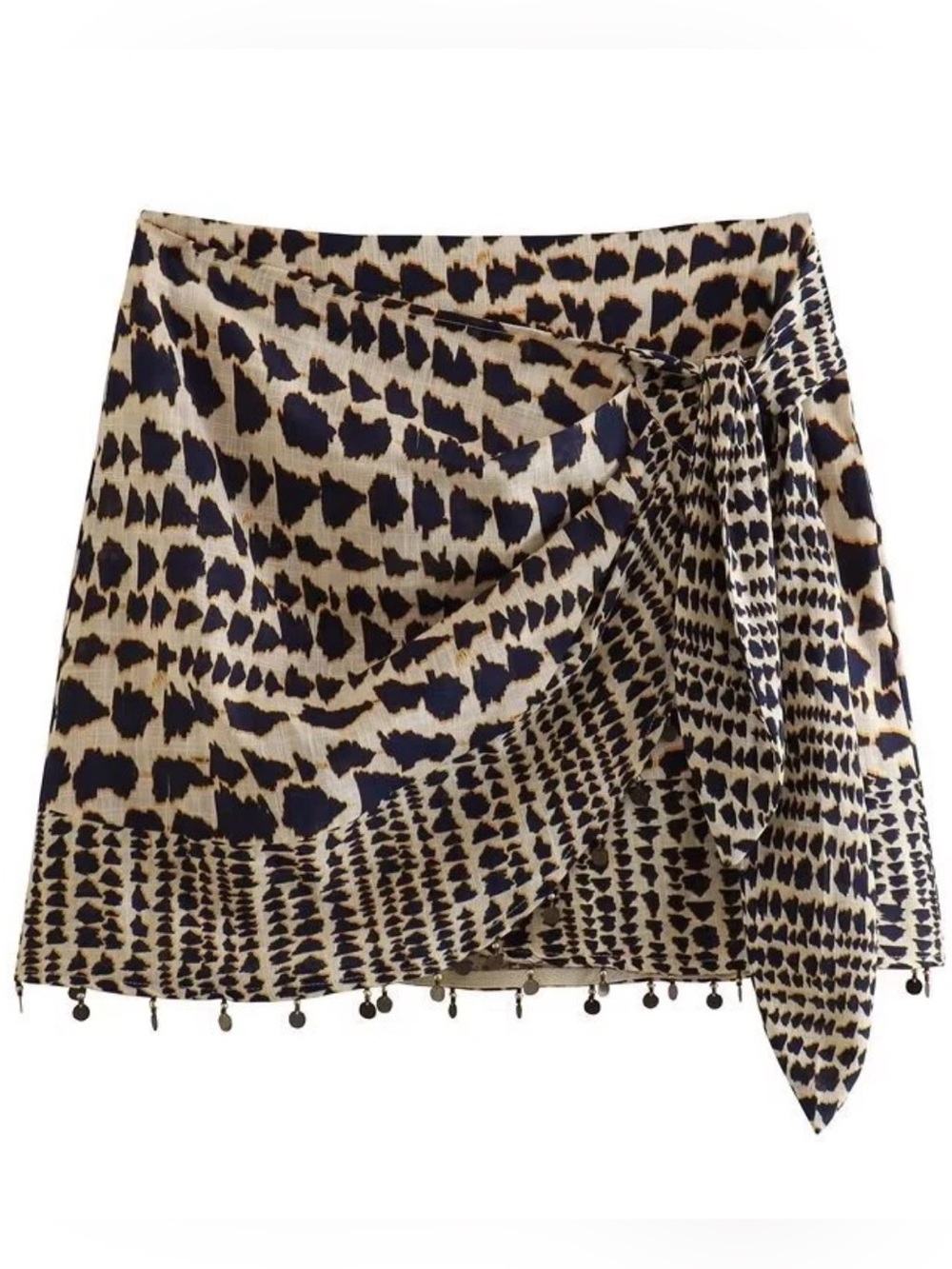 Zara Tie-Waist Animal Print Mini Skirt in Beige and Black